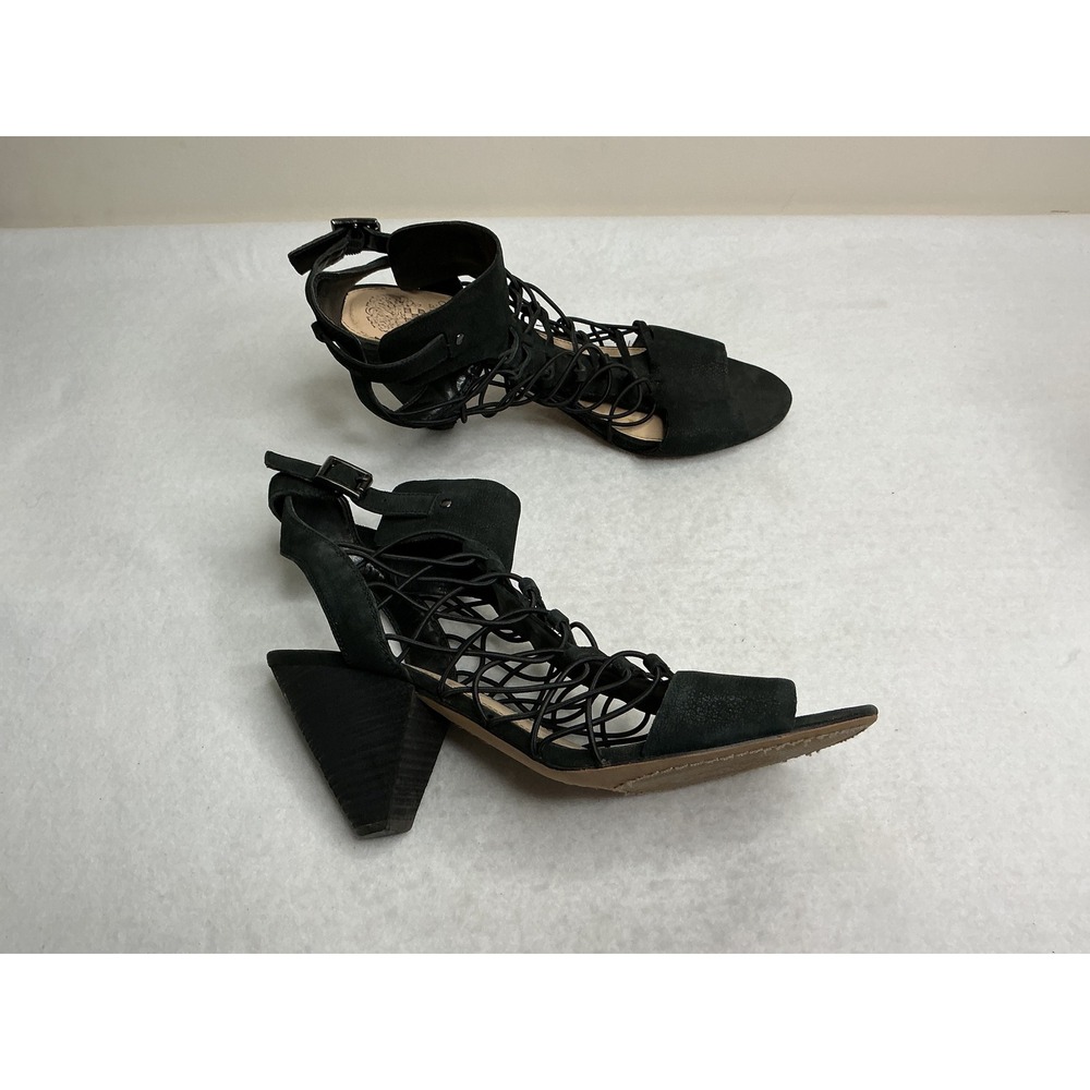 Vince Camuto Black Cage Lace Up Block Heel Sandals Women 12M